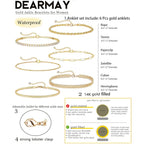DEARMAY 14K Gold Plated Ankle Bracelets for Women Waterproof - Dainty 6Pcs Anklets Layered Cuban Link Chain Herringbone Cute Anklets Set Pack Summer Beach Jewelry Gift for Women Teen