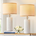 20" Modern Ceramic Table Lamps For Bedroom Set Of 2, Small Table Lamps For Night Stands, Living Room, Home Office And Hallways, White