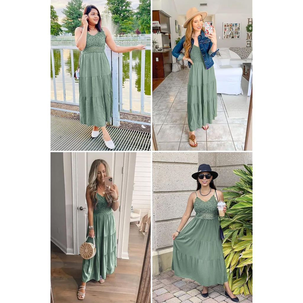 Dokuritu Women'S Beach Crochet Lace Maxi Dress Solid Color Summer Vacation Spaghetti Strap Long Dress 2026