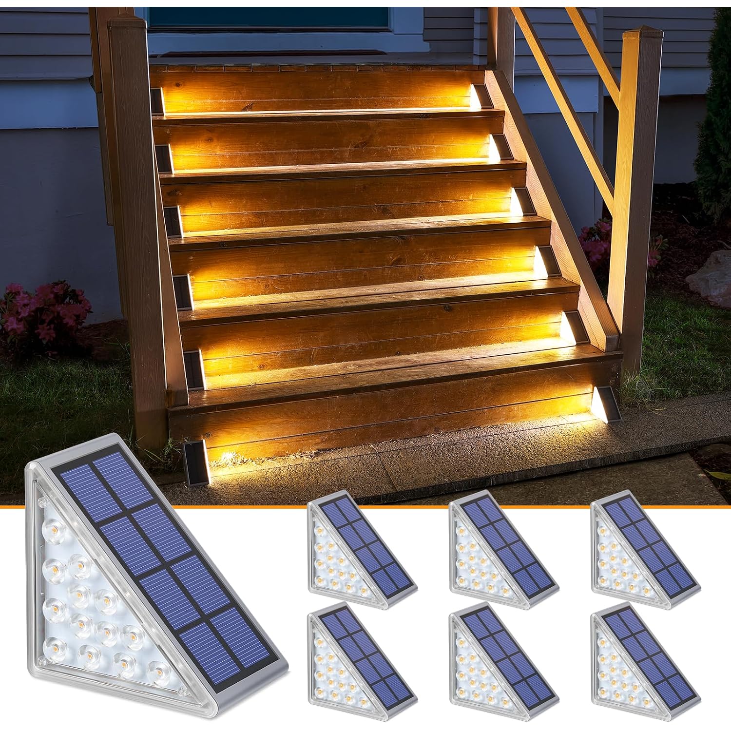 Solar Step Lights,6 Pack Warm White Solar Stair Lights Outdoor Waterproof Ip67 Auto On Off,Solar Lights For Steps,Stair,Patio,Yard,Porch,Front Door,Sidewalk,Deck Decor