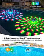 Poolleader Solar Powered Wireless Pool Thermometer With Dynamic Light Show | Dual Backlit Display For Easy Read, 650Ft Transmission, ±0.5℉ Accuracy, Ip68 Waterproof Pool Temperature Guage For Hot Tub