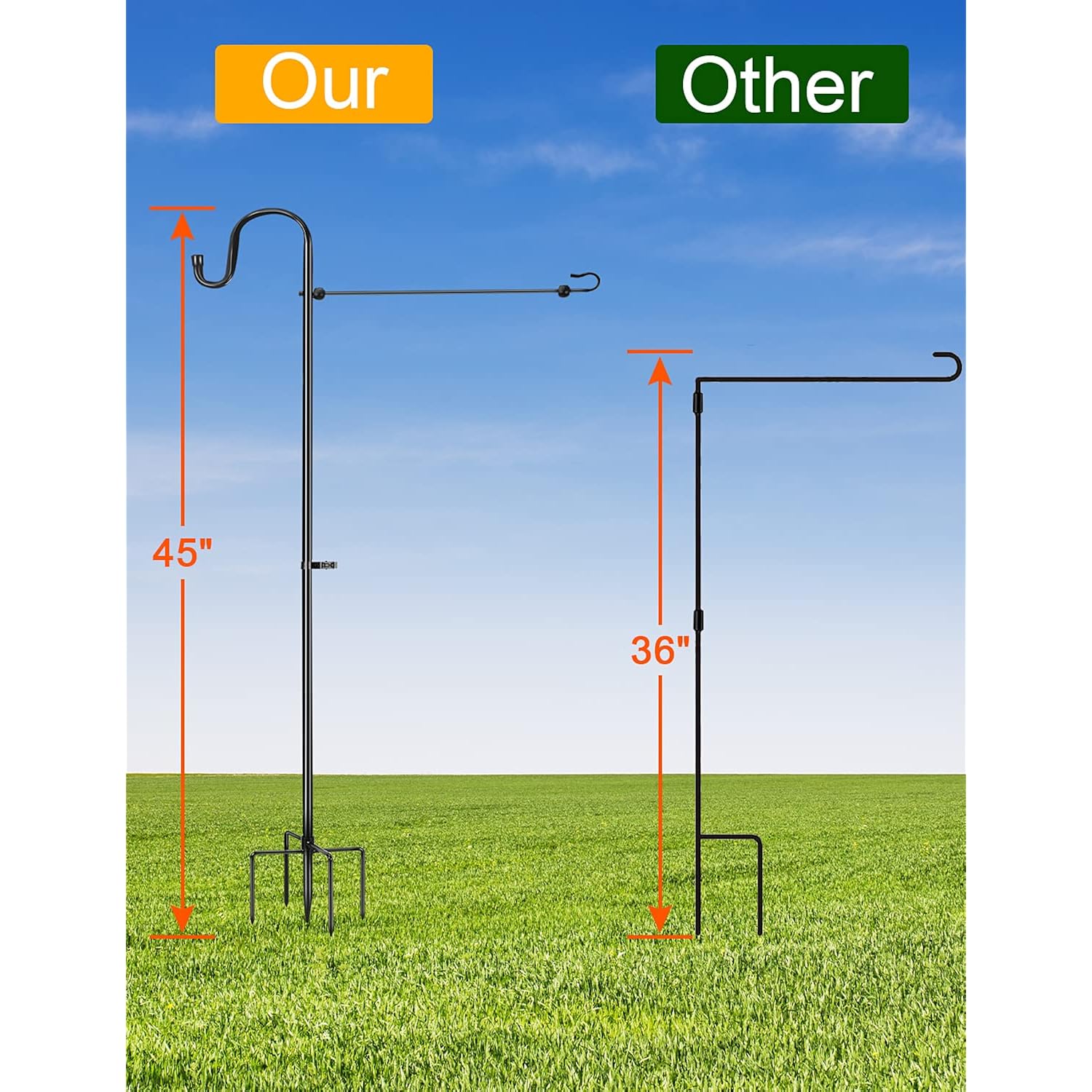 Lopanny Garden Flag Stand - Upgraded Garden Flag Pole With Shepherd Hooks For 12 X 18 Flag, 45In Yard Flag Holder Stand For Small Flags(Without Solar Lights & Flag)