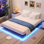 Floating Bed Frame Queen Size, Queen Bed Frame With Smart Led Lights, Heavy Duty Modern Metal Platform Bed No Box Spring Needed - Easy Assembly And Noise Free