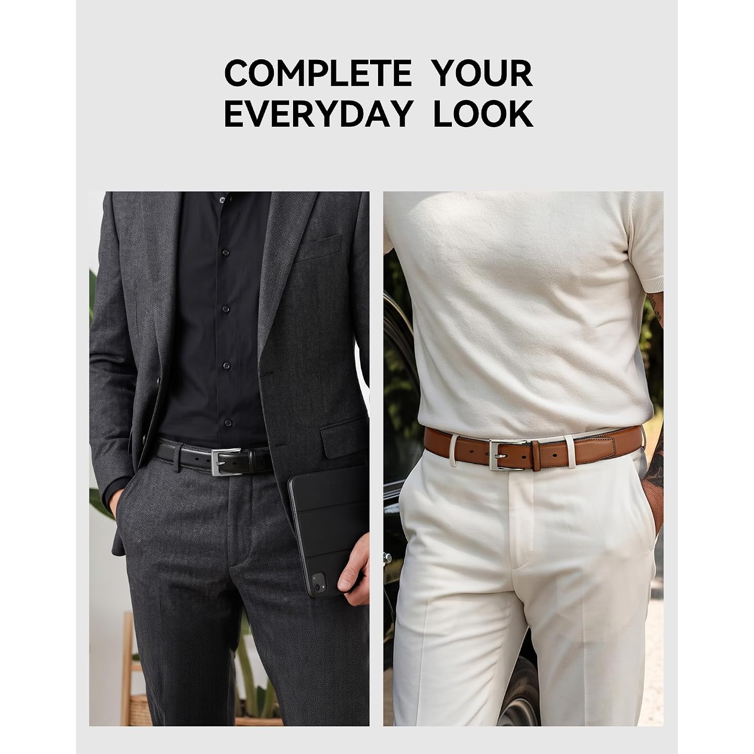 Chaoren Leather Dress Belt Men 2 Pack - 1 3/8" Mens Belts For Work Business Casual Jeans