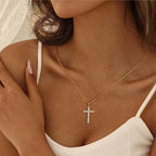 14K Gold Cross Necklace for Women,Gold Filled Sterling Silver Cross Necklace CZ Diamonds Crucifix Pendant Necklaces,Religious Jewelry Gift for Easter Christmas Mother's Day Birthday Daily Wear