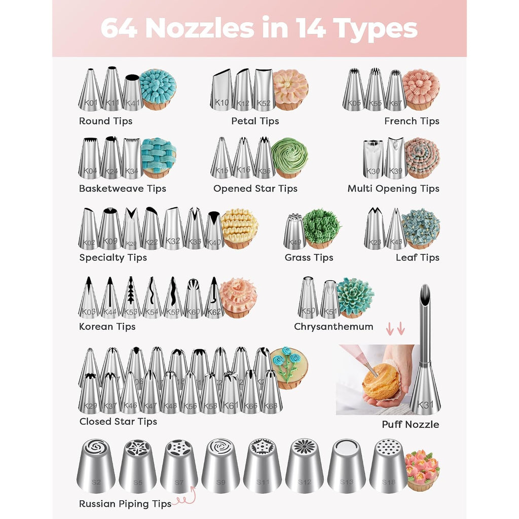 Kootek 158Pcs Cake Decorating Kit, Baking Supplies Tools - Includes Cake Stand Turntable, 64 Icing Piping Tips Set, 2 Frosting Spatulas, 3 Scrapers, 50+2 Pastry Bags, Coupler, Video Tutorial, Booklet