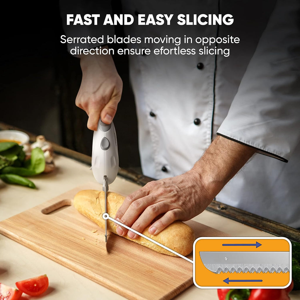 Electric Knife For Meat Slicing, Turkey, Carving Meat, Bread & More | Ergonomic Handle + 2 Carving Reciprocating Stainless Steel Blades And Serving Fork Included, 6 Foot Cord