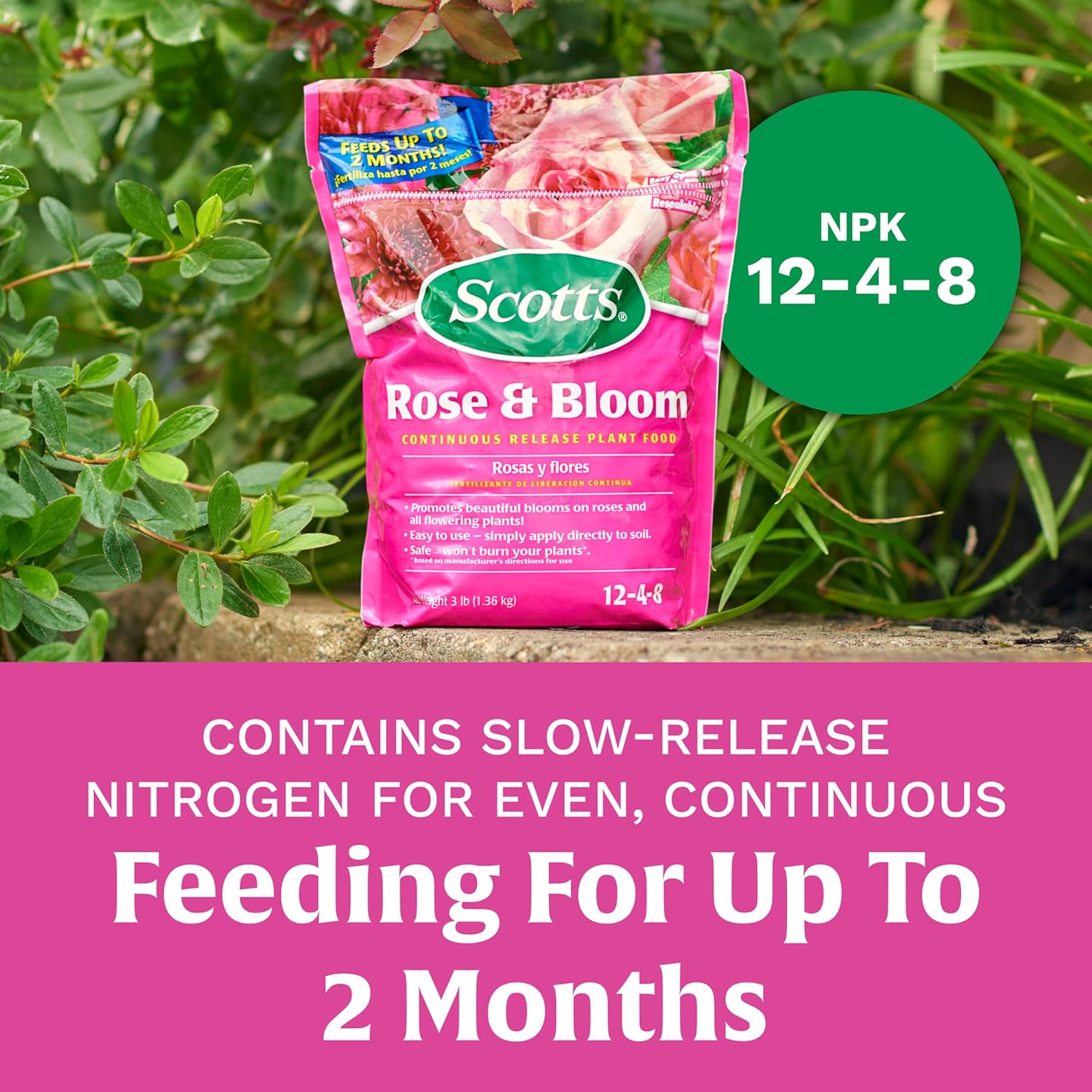 Scotts Rose And Bloom Continuous Release Plant Food, 3 Lbs. | Water Soluble, Fertilizer For Flowers, Vegetables, Houseplants, Trees, Indoor And Outdoor Plants