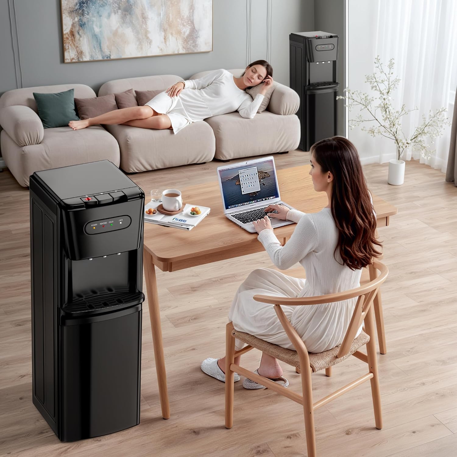 Bottom Loading Water Cooler Dispenser，3 Temperature Settings - Hot, Cold & Room, Empty Bottle Indicator, Child Safety Lock, Ideal For Office, Home, Living Room, Matte Black