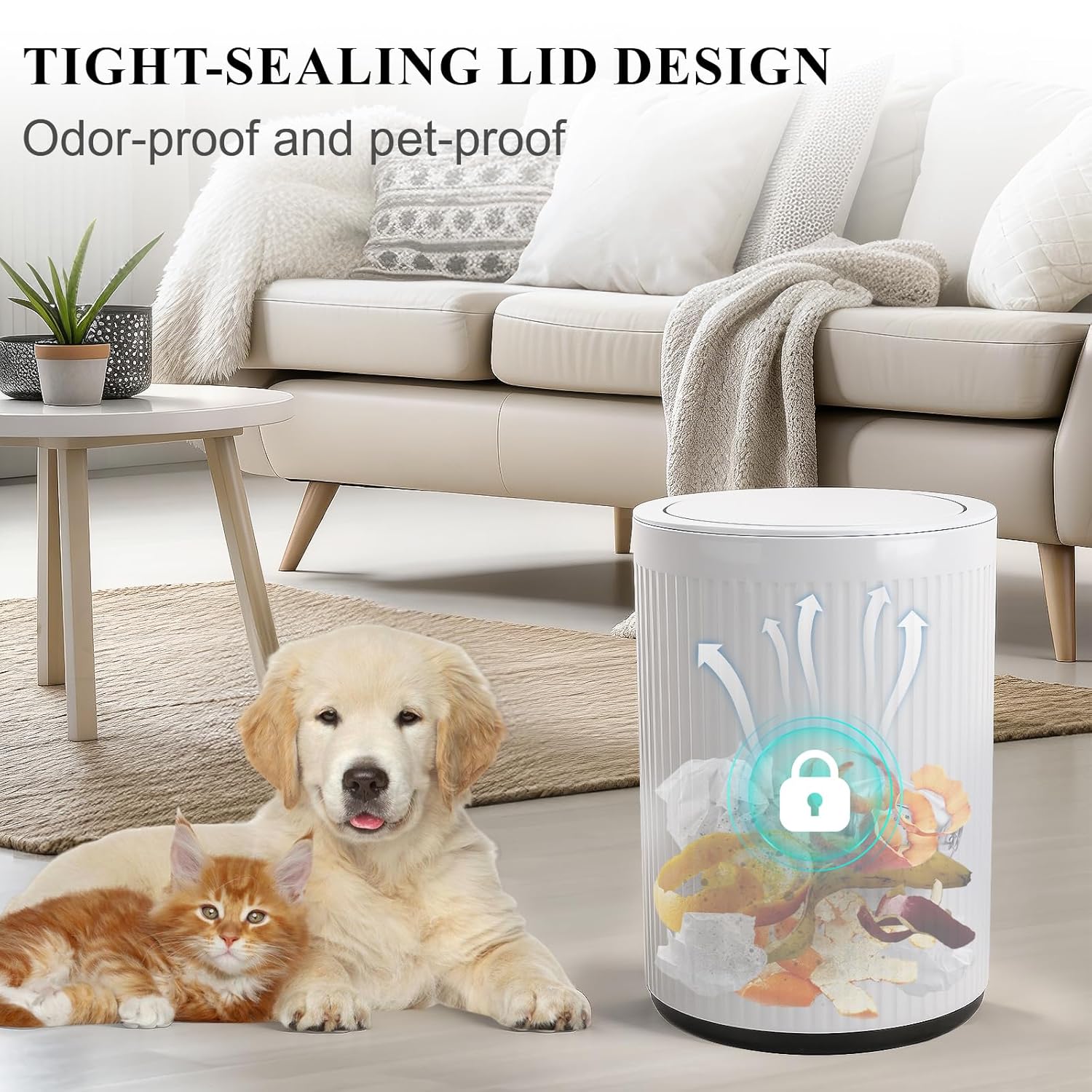 Small Bathroom Trash Can With Lid 2.1 Gallon Plastic Garbage Can White | Sturdy Stylish Decor Trash Bin With Trash Bags Round Wastebasket With Pop-Up Lid For Kitchen Bedroom Office College Dorm