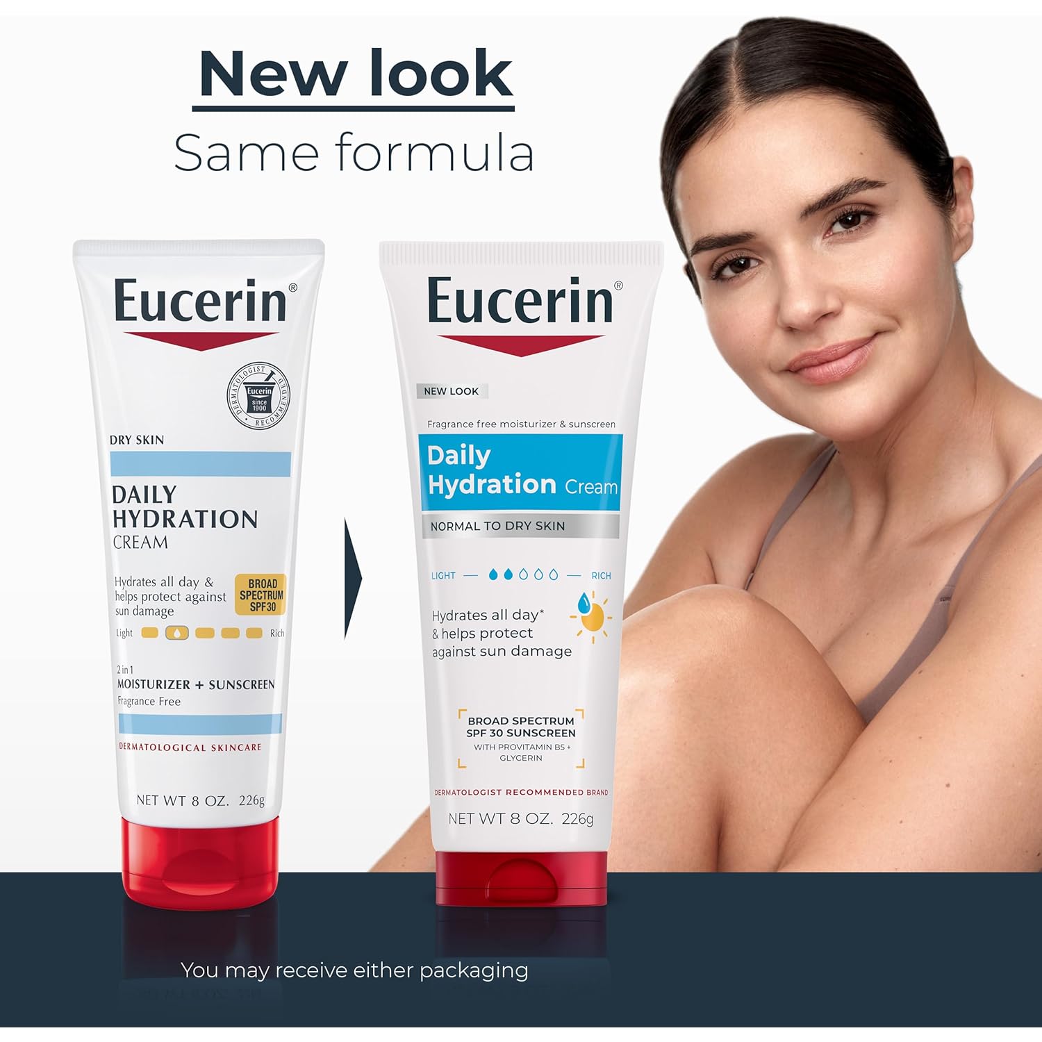 Eucerin Daily Hydration Broad Spectrum SPF 30 Sunscreen Body Cream for Dry Skin, Fragrance Free Sunscreen Moisturizer, 8 Oz Tube