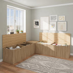 L-Shape Storage Bench With Cushion, Backless Corner Dining Bench, Kitchen Dining Nook Bench With Hidden Storage For Dining Room, Kitchen, Entryway (Natural Wood)