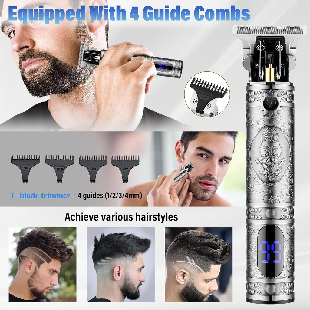 Professional Hair Trimmer Hair Clippers For Men, Nose Hair Trimmer Shaver Set,Cordless T-Blade Beard Trimmer Barber Clippers,Electric Razor Foil Shavers For Men Haircut Grooming Kit(Silver)