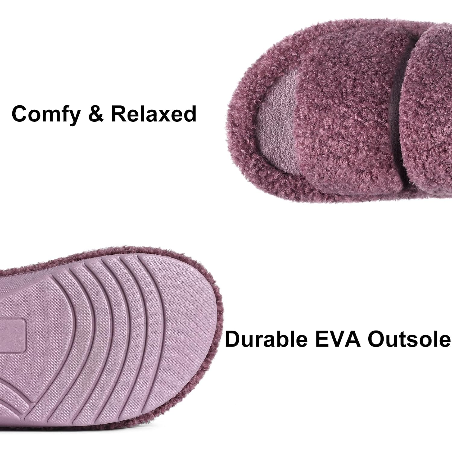 Women'S Fuzzy House Slippers With Moderate Arch Support Open Toe Cozy Bedroom Shoes Indoor