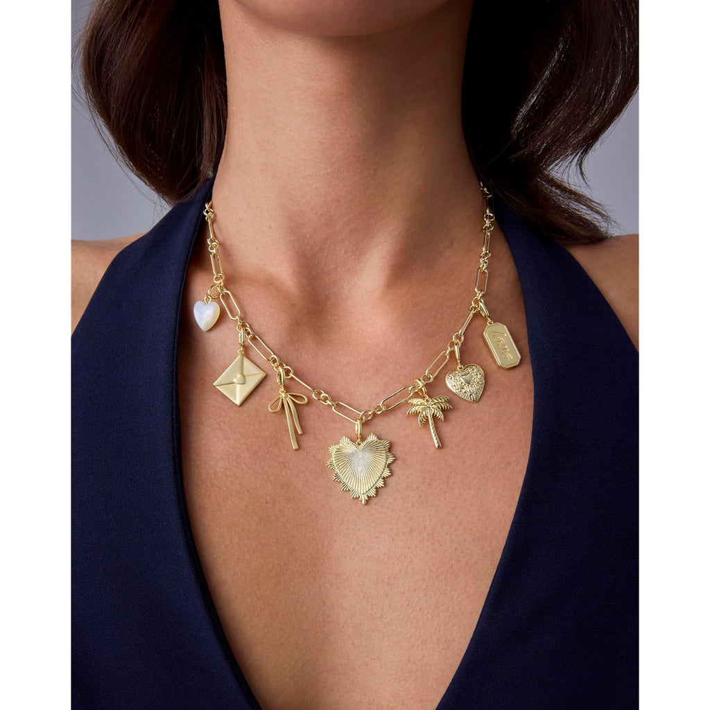 PAVOI 14K Gold Plated Chunky Charm Necklace Pack for Women | Statement Paperclip Chain Necklaces with Removable Charms | Heart Palm Tree Bow Pearl Love Friendship Necklace - Valentines Day Trendy Jewelry