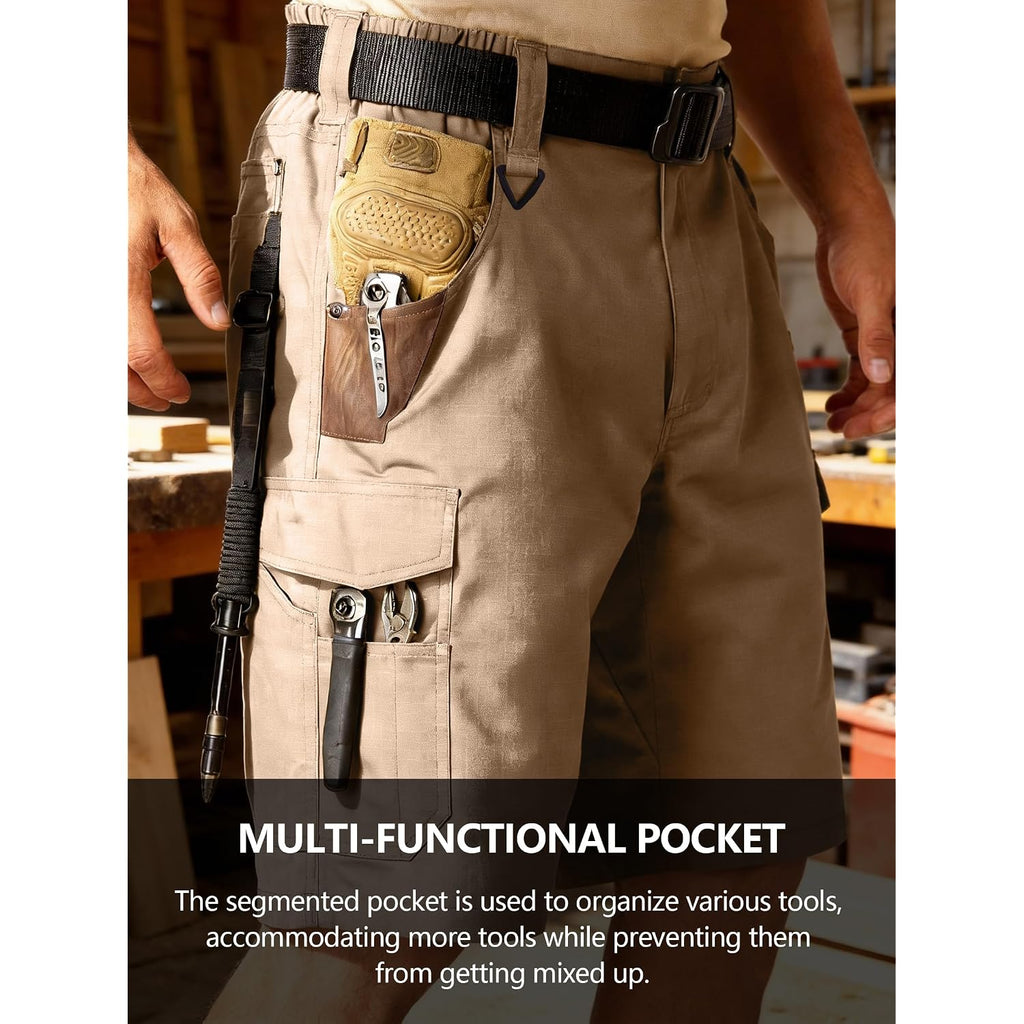 Men'S Cargo Work Shorts Water Resistant Ripstop Tactical Tool Shorts For Outdoor Hiking Fishing With 14 Pockets(No Belt)