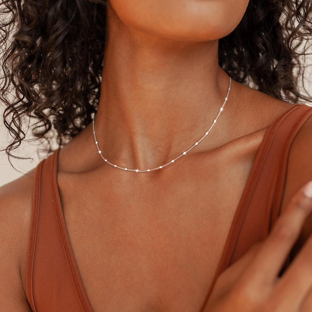 Carffordo Mothers Day Gifts 925 Sterling Silver Necklace Silver Chain Necklace for Women Cuban Link Chain 16K Gold Plated Chain Simple Dainty Necklace for Women Waterproof Trendy Jewelry Gift