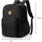 Zorfin 26L Black Backpack For College, And Travel: Water Resistant Bookbag