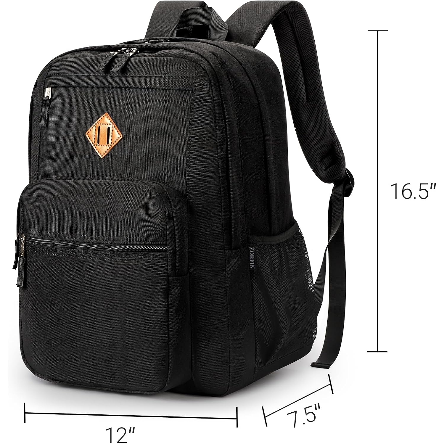 Zorfin 26L Black Backpack For College, And Travel: Water Resistant Bookbag