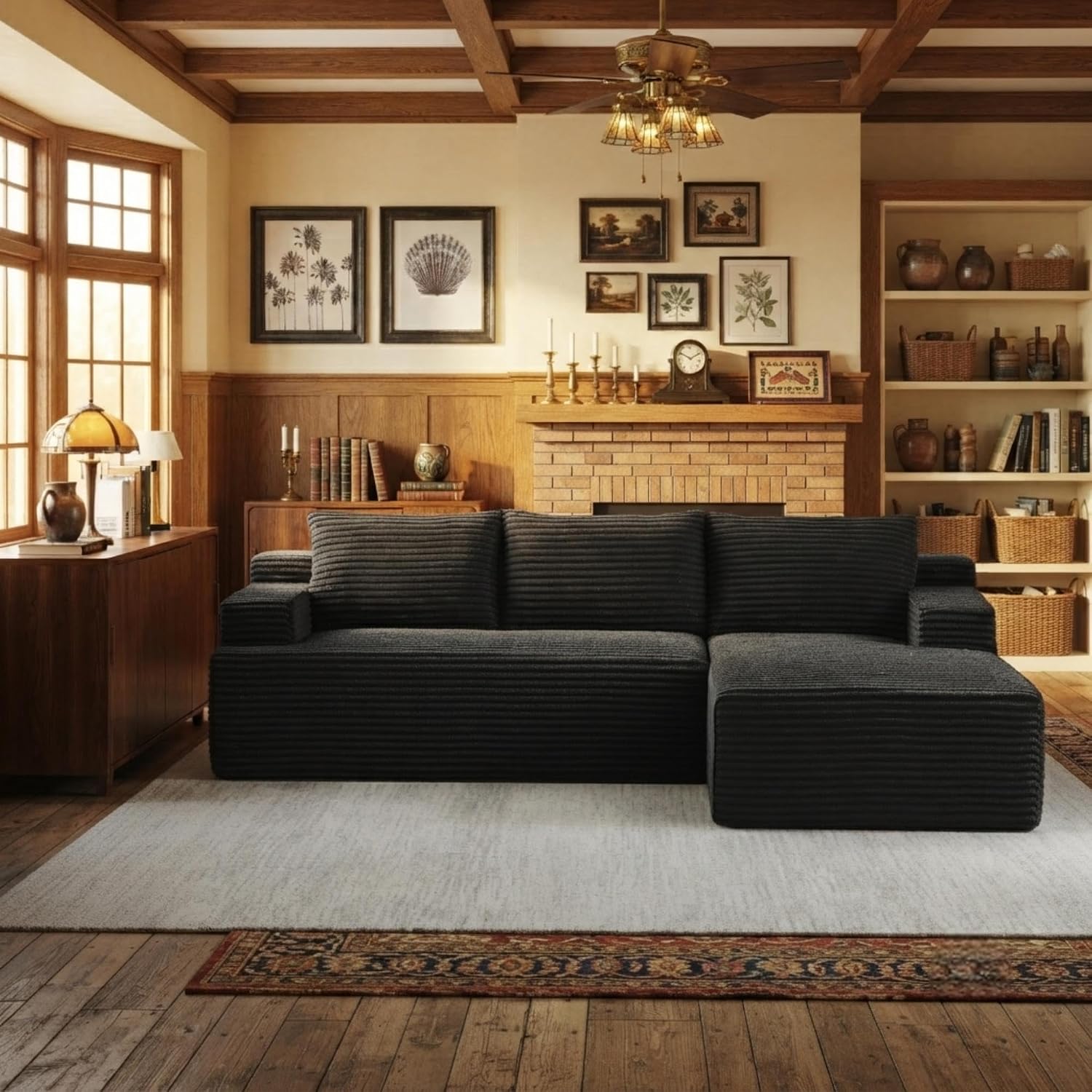 96" L Shaped Sectional Sofa Boneless Cloud Couch For Living Room - Corduroy Memory Foam Modular Sofa Compression Couches With Deep Seat For Living Room Bedroom, No Assembly