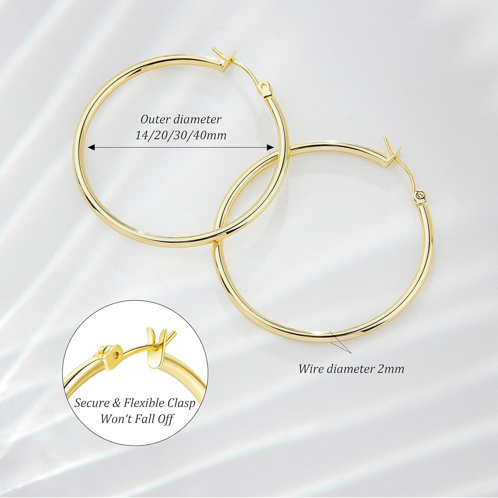 Gokeey Gold Hoop Earrings Set for Women,14k Gold Plated Gold Hoops with Sterling Silver Post Hypoallergenic Thin Hoop Gold Earrings for Girls Trendy Jewelry Gifts