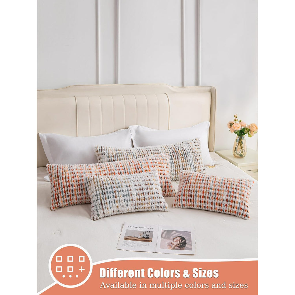 Decorative Boho Orange Lumbar Pillow Covers 1 Pack 14X36 Inch Farmhouse Tufted Long Accent Body Pillow Covers For Bed, Neutral Fluffy Boho Throw Pillowcase For Couch Bedroom, Sofa Home Décor