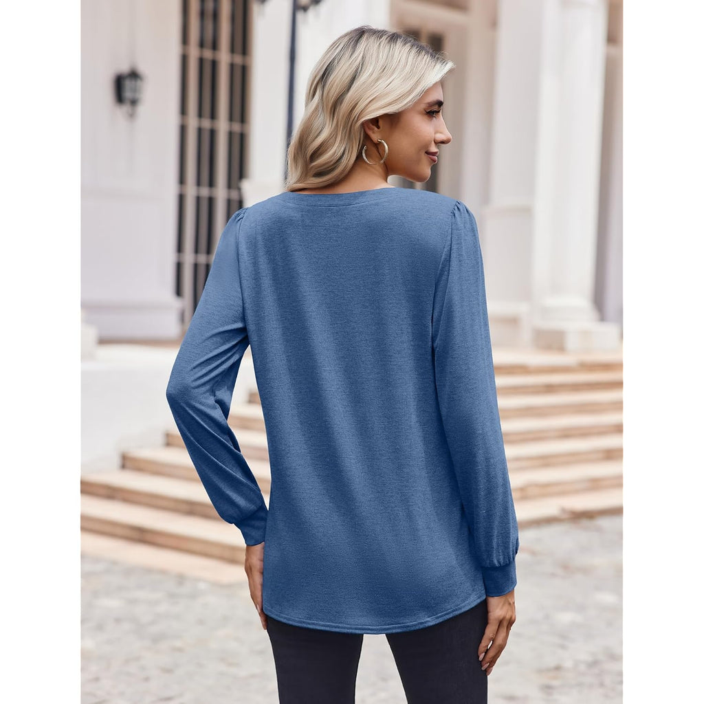 Women's Long Sleeve Shirts V Neck Dressy Casual Tops Trendy Button Down Blouse Fall Fashion Work Clothes