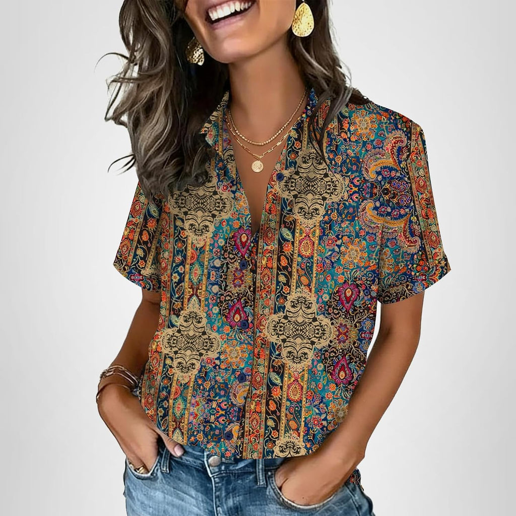 Zeagoo Button Down Shirts For Women Short Sleeve Collared Tops Dressy Casual V Neck Blouses