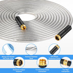 Garden Hose 50 Ft, Metal Stainless Steel Water Hose With 10 Function Nozzles, No Kinks, Flexible Hose, Lightweight, Puncture Proof, Heavy Duty Hose For Yard And Outdoor