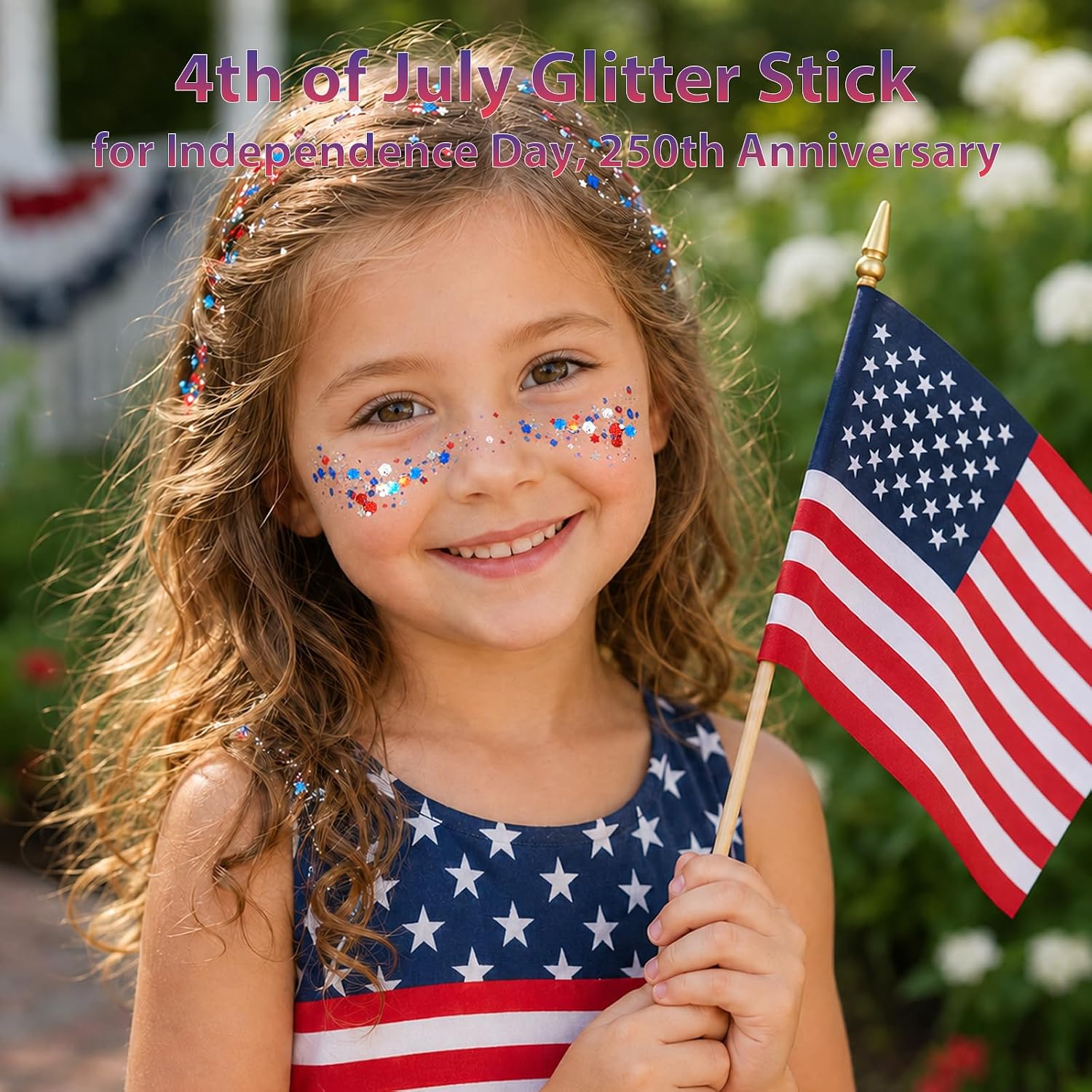 Patriotic Red White and Blue Face Hair Body Glitter Stick,4th of July Outfits and Accessories for Women Kids,USA Flag Makeup for Independence Day 250 Anniversary Memorial Day Veterans Day