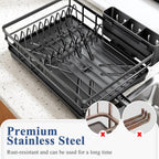 Sntd Dish Drying Rack For Kitchen Counter - Large Dish Rack With Drainboard, Rustproof Dish Drainer With Utensil Holder For Sink, Black