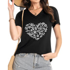 JILUVIN Womens T Shirt Graphic Tees Summer V Neck Short Sleeve Basic Tunic Top 2026 Z-black Heart Pattern