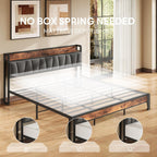 Likimio King Size Bed Frame, Storage Headboard With Charging Station, Solid And Stable, Noise Free, No Box Spring Needed, Easy Assembly
