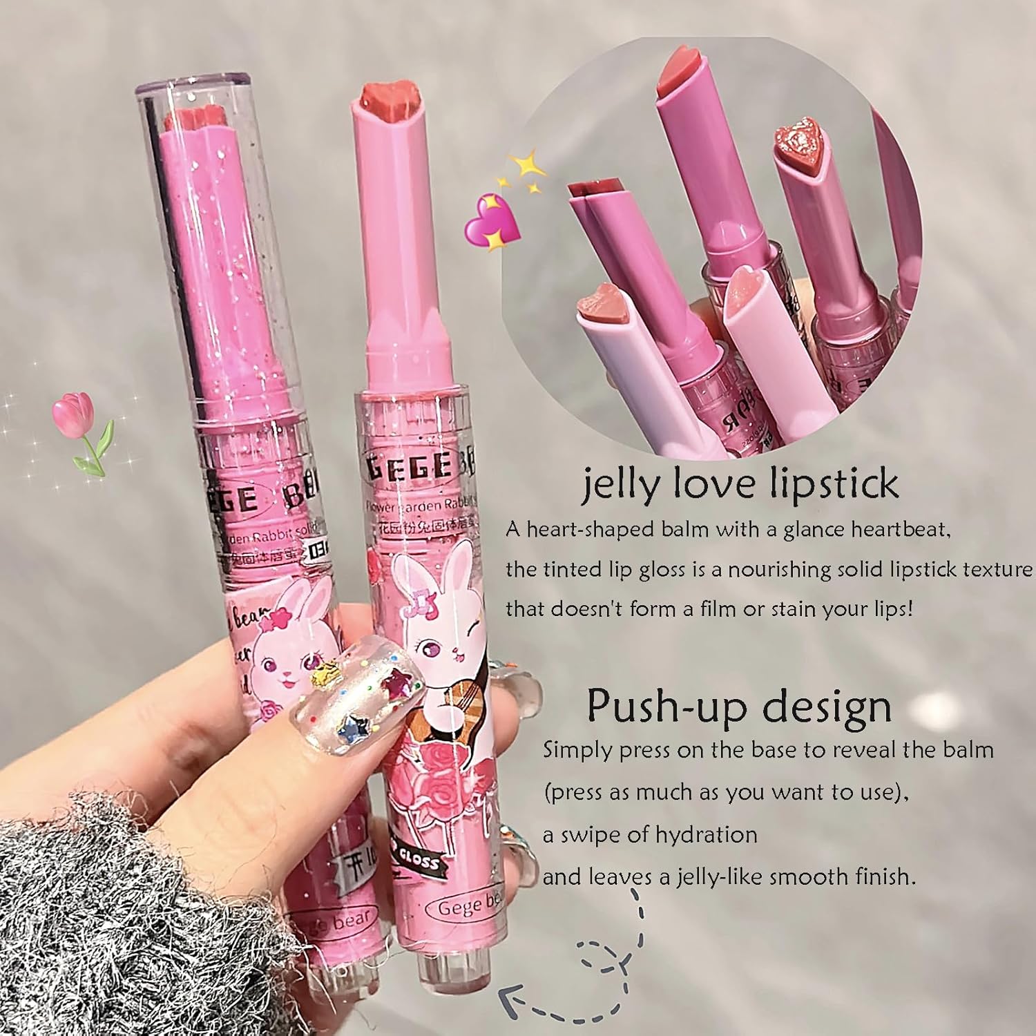 3 Colors Jelly Lipstick Gift Set, Tinted Heart Shape Lip Stain Lip Gloss, Mirror Hydrating Jelly Love Lipstick, Moisturizing Tinted Lip Balm, Vivid Color Glossy Lip Makeup for Girls (A)