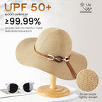 Beach Hats for Women - Sun Hat Womens, Wide Brim Straw Womens Sun Hat with Wind Lanyard Roll Up Foldable UV Protection