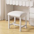 White Vanity Stool, Small Vanity Chair, Cute Makeup Bench Seat With Leather Cushioned, Desk Stools For Bedroom, Bathroom, Entryway, Living Room, Office