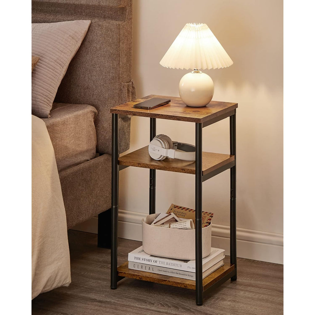 VASAGLE BARNET Collection - Side Table, Small End Table for Living Room, Modern Tall Nightstand, Bedroom, Office, Bathroom, Steel Frame, Rustic Brown and Ink Black ULET273B01