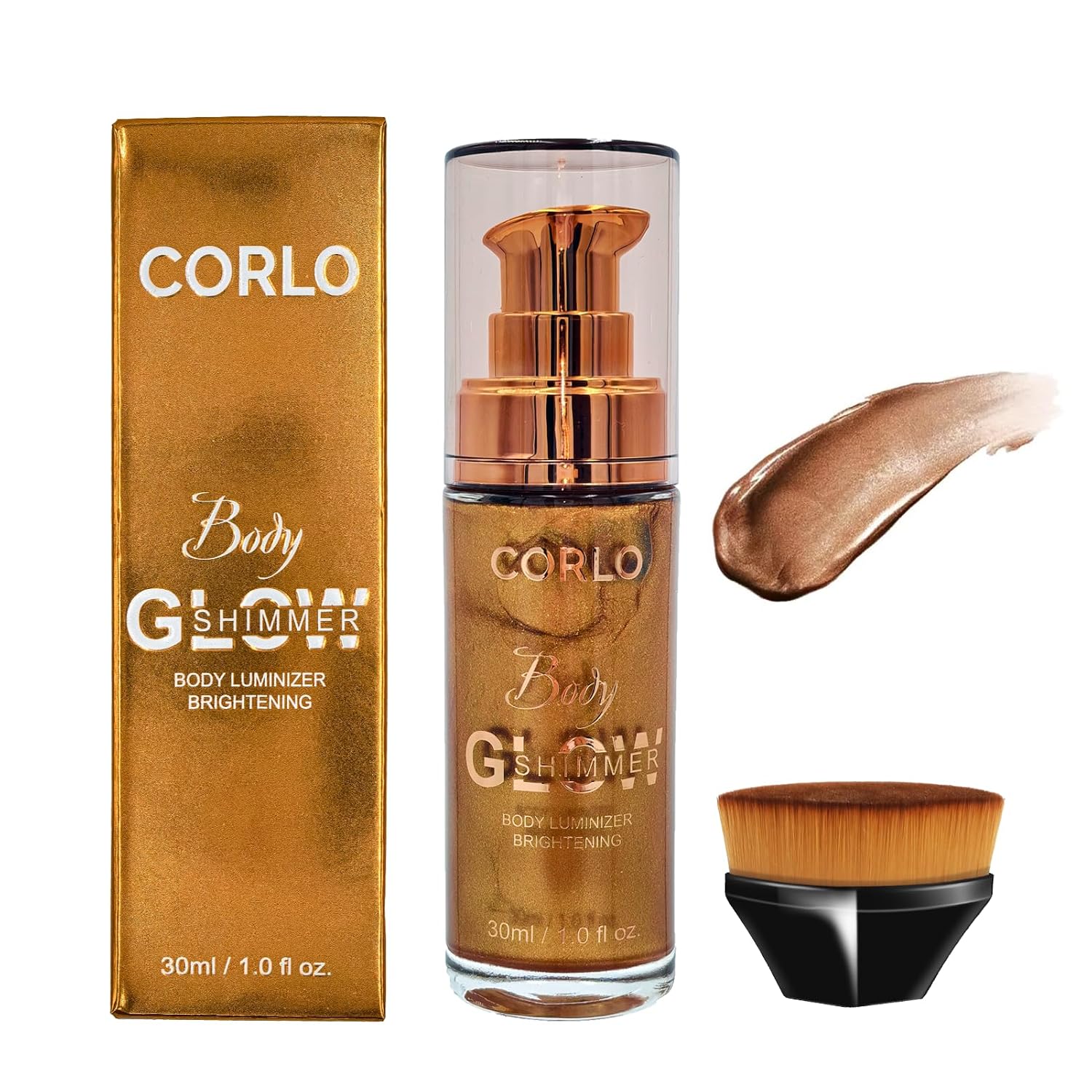 Shimmer Body Oil Glistening Bronze Natural Glow | Sun-Kissed Glow Travel Size Waterproof Long Lasting Liquid Illuminator Highlighter Brush Include