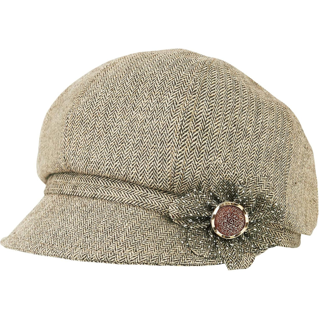 Women Retro Classic Visor Newsboy Cabbie Cap Beret Hats with Flower Buckle for Woman Ladies 1khaki
