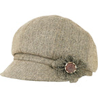 Women Retro Classic Visor Newsboy Cabbie Cap Beret Hats with Flower Buckle for Woman Ladies 1khaki