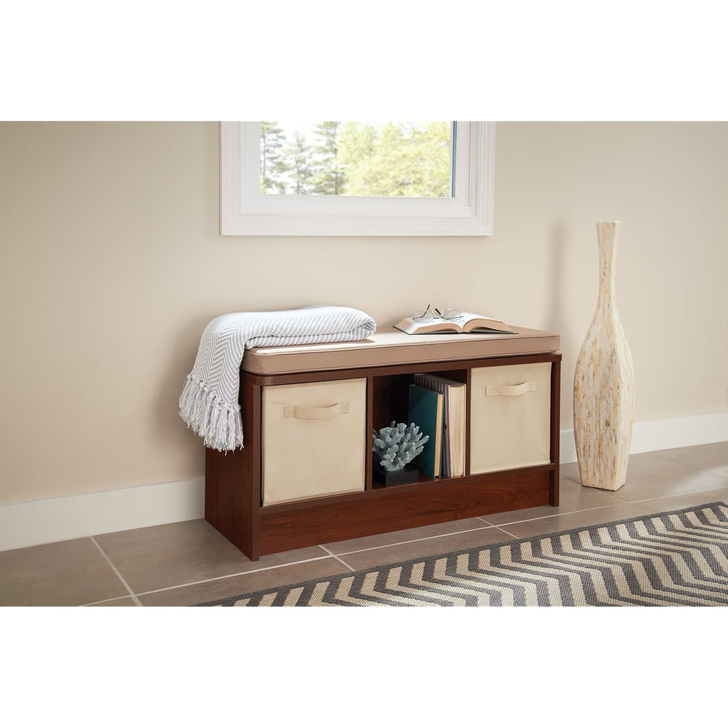 Closetmaid 1309 3-Cube Storage Bench, Dark Cherry With Tan Cushion