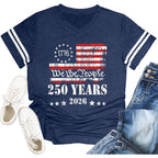 American Flag Shirts Women Patriotic Shirt 4th of July Tee Tops V-Neck Short Sleeve Summer T-Shirt