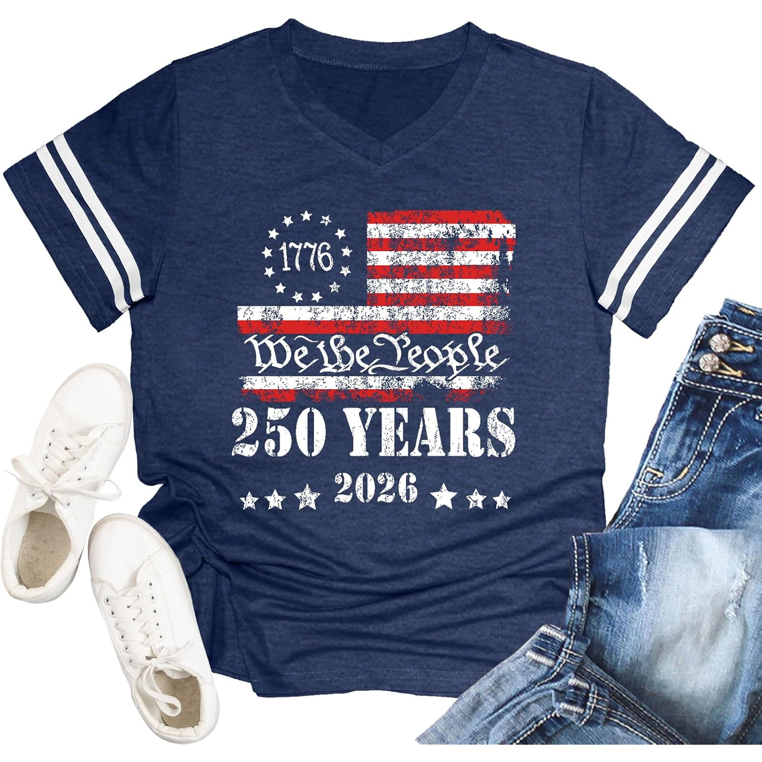 American Flag Shirts Women Patriotic Shirt 4th of July Tee Tops V-Neck Short Sleeve Summer T-Shirt