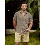 Vatpave Mens Casual Waffle Shirt Short Sleeve Button Down Summer Shirts Loose Fit Beach Shirts
