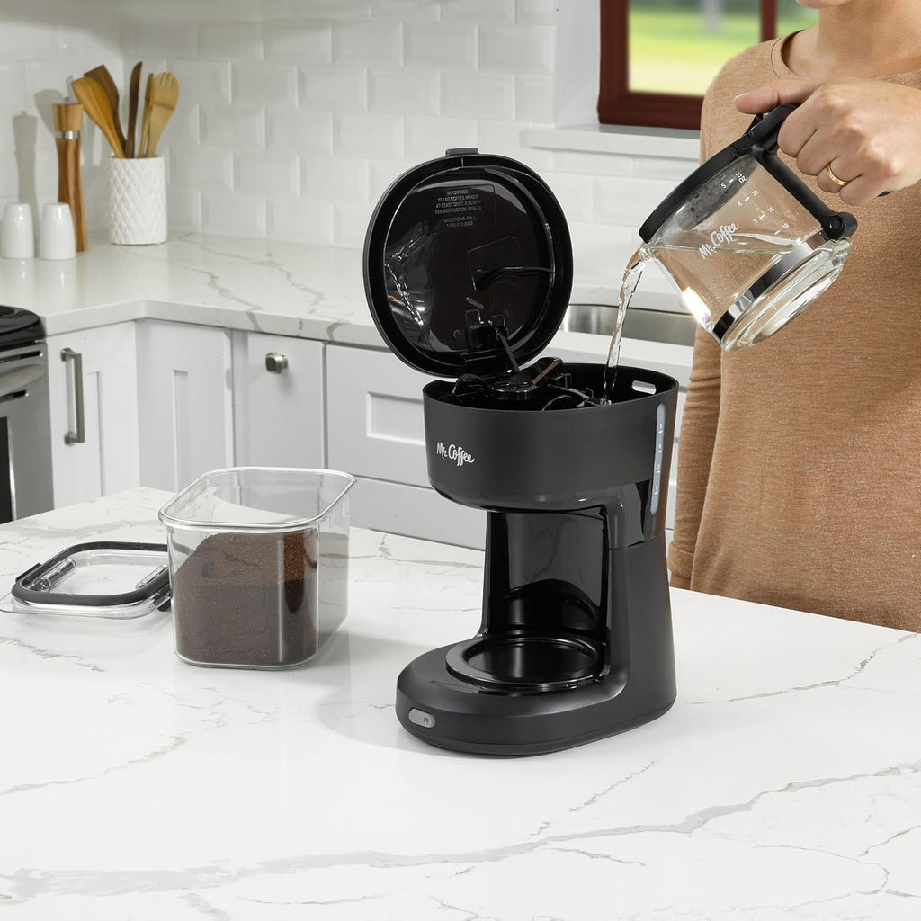Mr. Coffee Mini Brew 5-Cup Coffee Maker with Auto-Pause & Ergonomic Carafe, Brews up to 25oz of Coffee, Perfect for Home & Office Use, Black