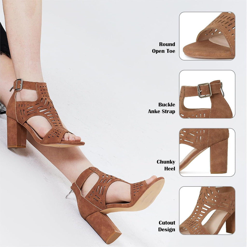 Heeled Sandals For Women Open Toe Chunky Heels For Women Bohemian Cutout Wedge Summer Heels Block Heeled Party Sandals Womens