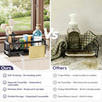 Sponge Holder For Kitchen Sink - Sink Caddy With Brush Holder Self-Draining Sponge Caddy Organizer With Divider Stainless Steel Kitchen Accessories Storage For Countertop, Black