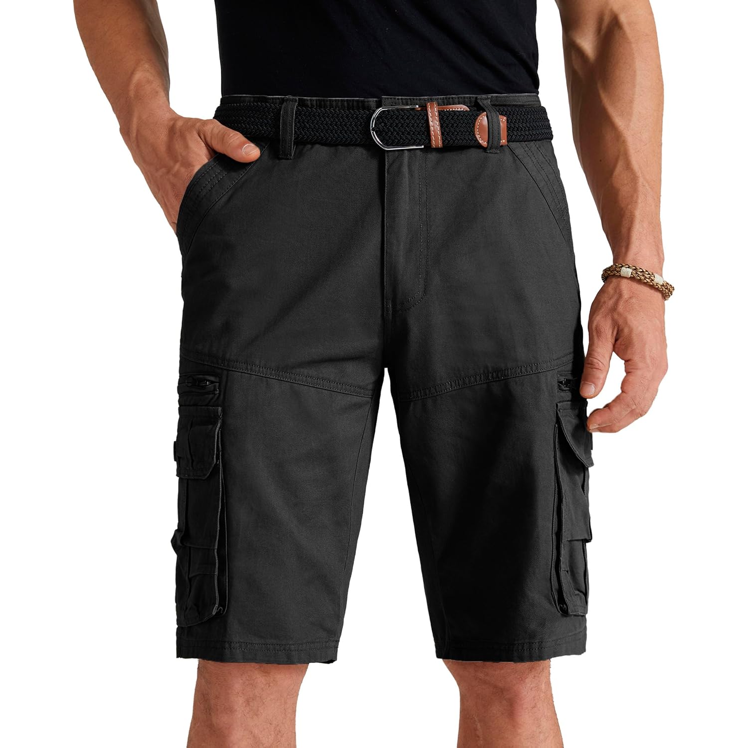 Mens Cargo Shorts Cotton Work Casual Shorts For Men With Multiple Pockets