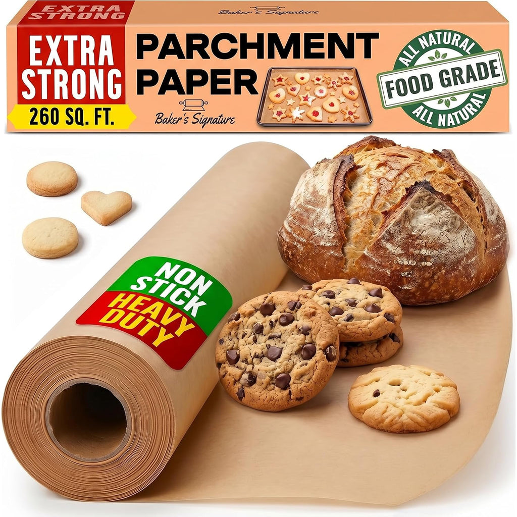 15" X 210 Ft 260 Sq.Ft Unbleached Parchment Paper For Baking – Non-Stick Brown Parchment Paper Roll With Cutter, Oven-Safe To 450°F For Cooking, Grilling, Steaming, Air Fryer By Baker'S Signature