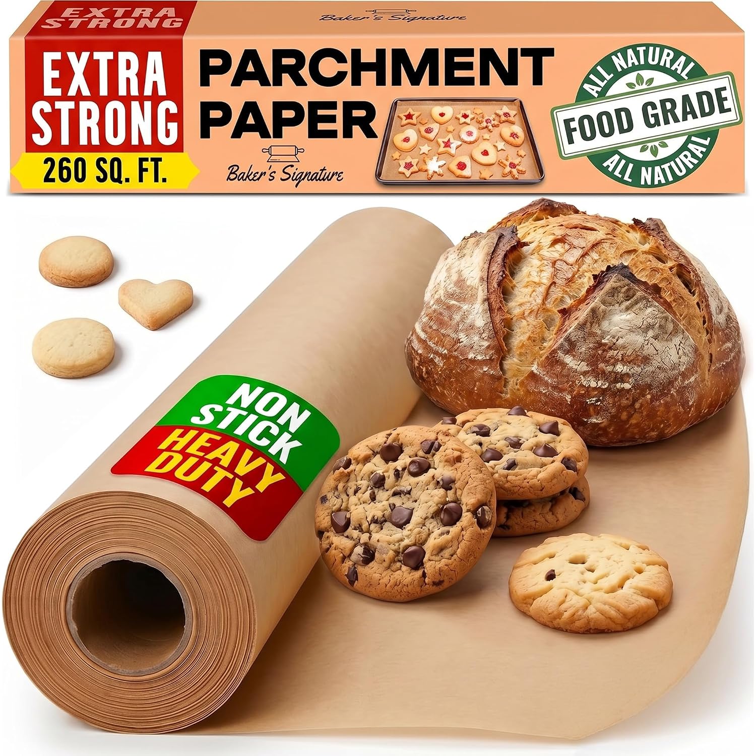 15" X 210 Ft 260 Sq.Ft Unbleached Parchment Paper For Baking – Non-Stick Brown Parchment Paper Roll With Cutter, Oven-Safe To 450°F For Cooking, Grilling, Steaming, Air Fryer By Baker'S Signature